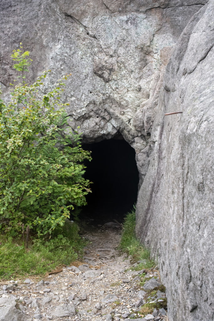 Sirevag, Norway - June 3, 2022: Sirevag Fort (HKB 18/978 Ogna) is an ex-German coastal battery located on Vedafjellet. It was completed in the summer of 1943 with four 88 mm guns. Selective focus.