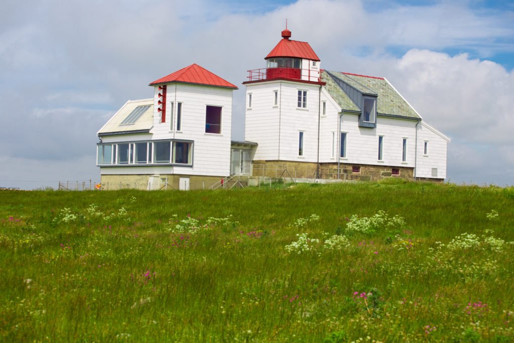 famous Kvassheim lighthouse on a southern coast of Norway