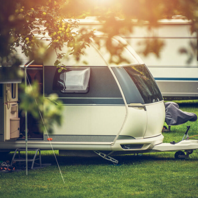 Recreational Vehicle Camping. Vacation in a Travel Trailer. RV Theme.